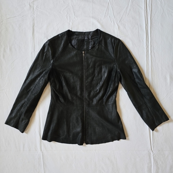 My Tribe leather retro zip up peplum sleek elegant feminine light jacket Size M - Picture 3 of 7